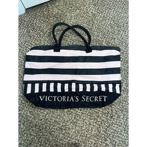 Victoria’s Secret black and pink travel tote bag women’s vacation striped